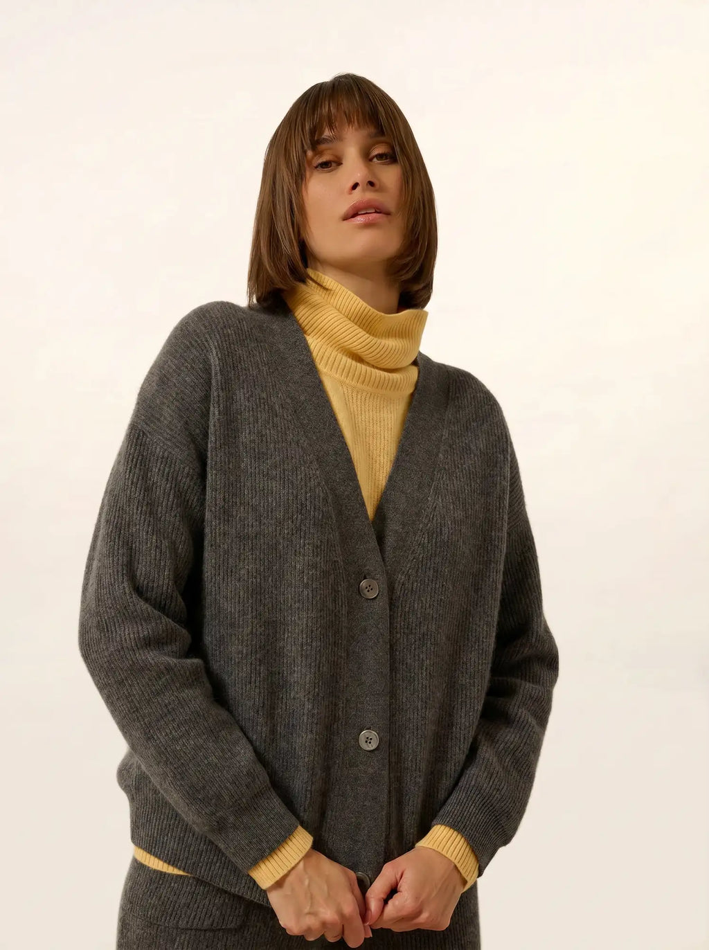 ADELE Cardigan Col V Anthracite Chiné