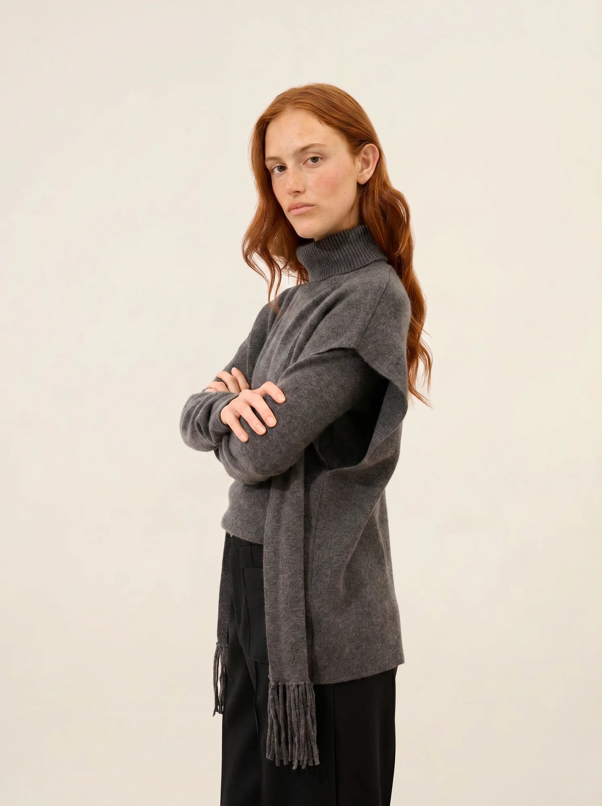 VICTOIRE Vest Sleeveless with Fringes Heather Charcoal
