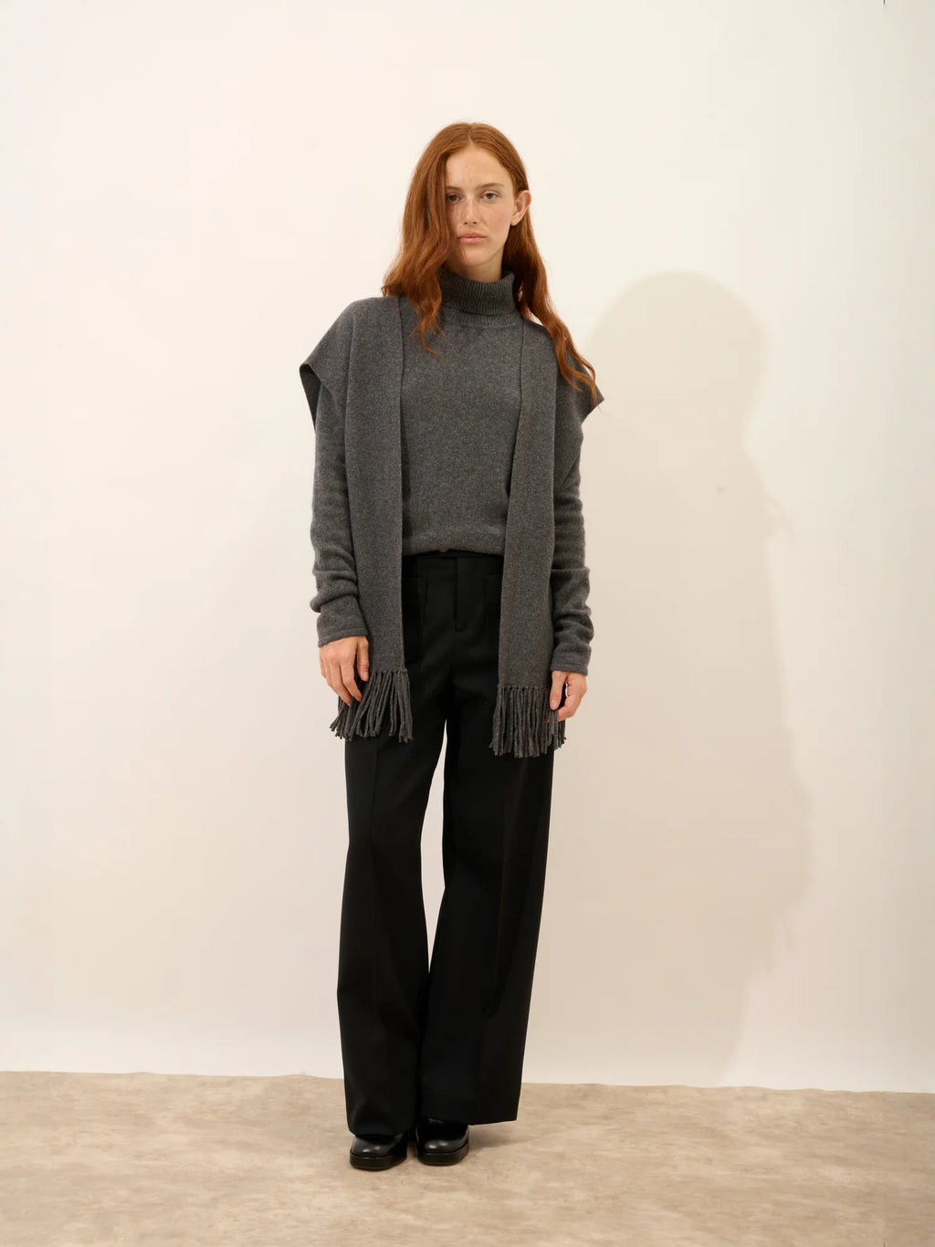 VICTOIRE Vest Sleeveless with Fringes Heather Charcoal