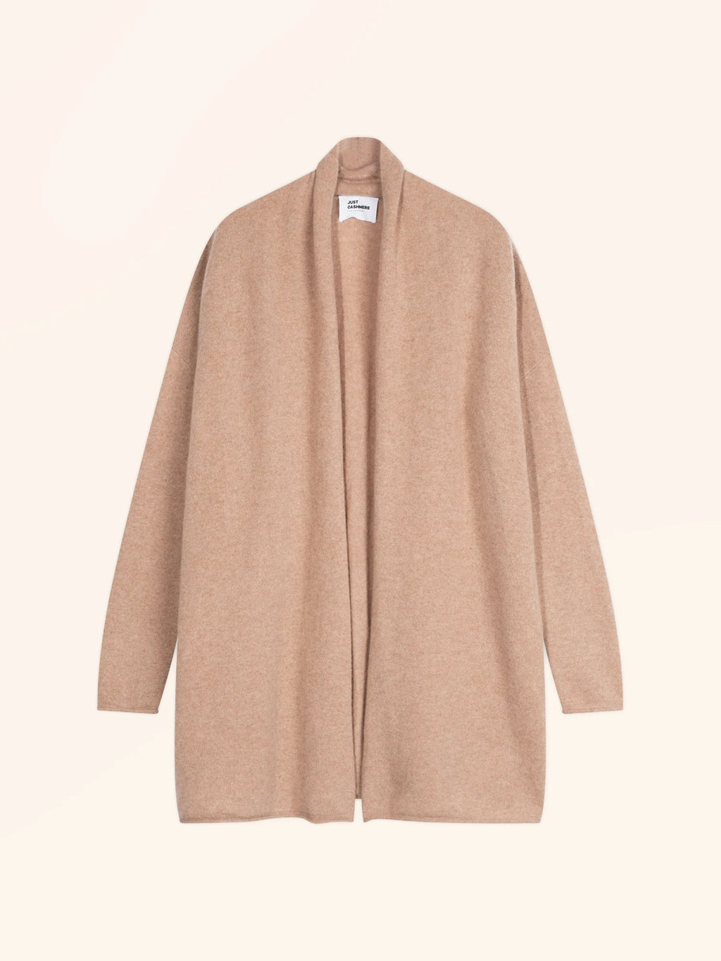 MADDIE Jacket Long Open Shawl Collar Heather Camel