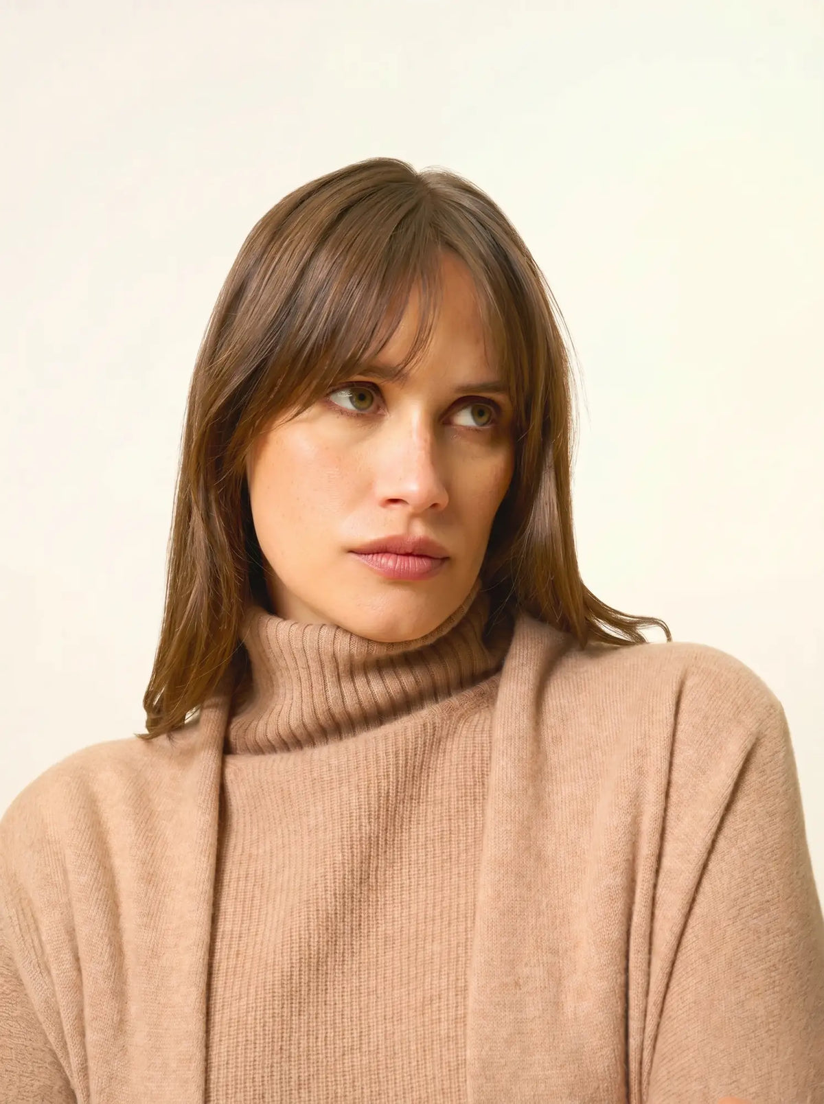 MADDIE Lange Jacke offen Schalkragen Camel meliert