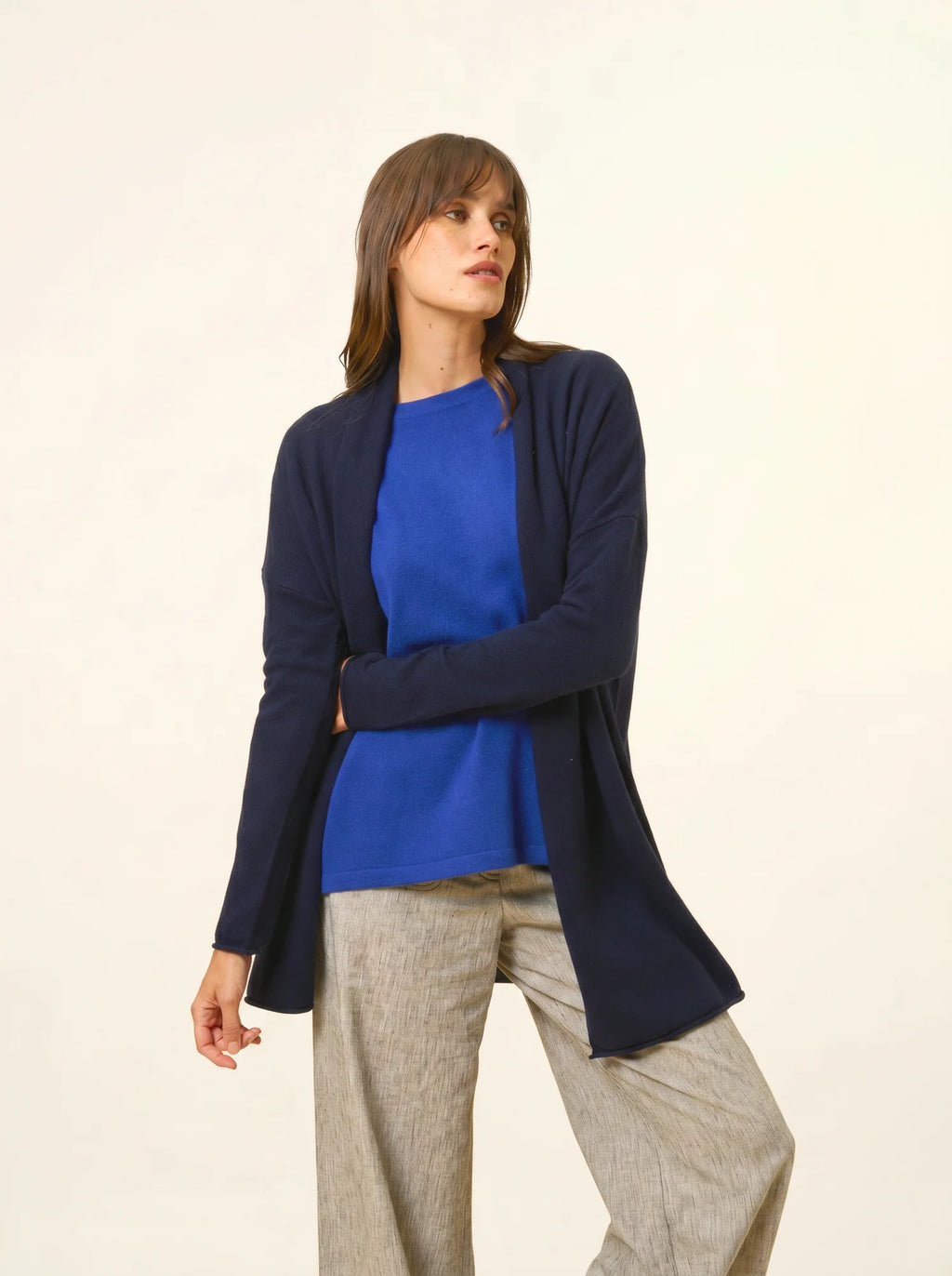 MADDIE Jacket Long Open Shawl Collar Navy