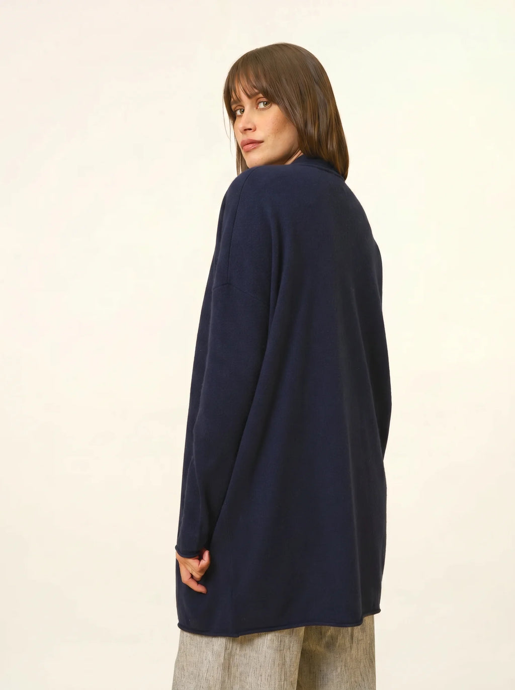 MADDIE Jacket Long Open Shawl Collar Navy