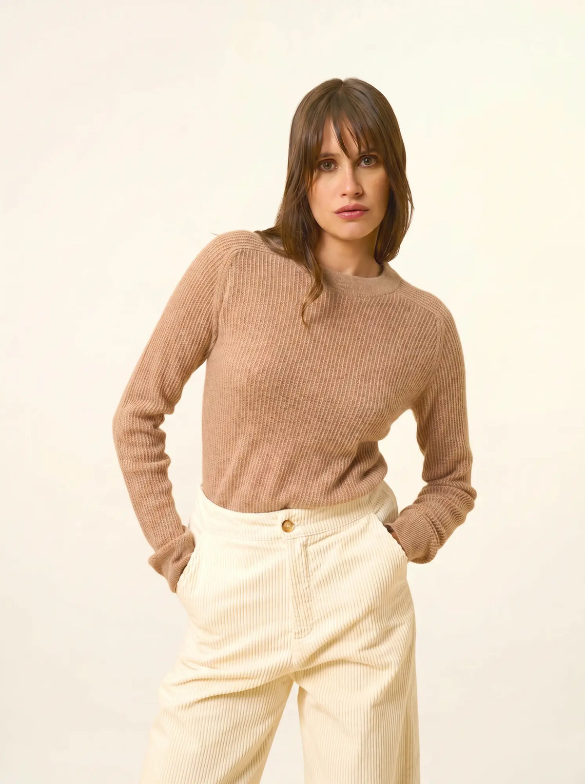 CALLIE Pull Col Rond Camel Chiné