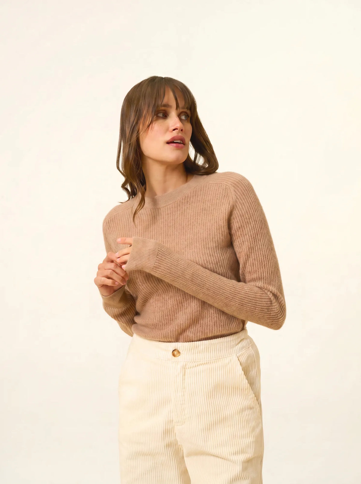 CALLIE Pull Col Rond Camel Chiné