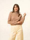 BILL Pull Col Roulé Camel Chiné