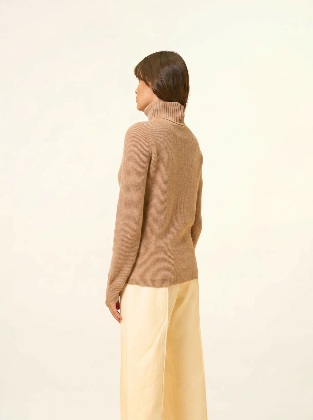 BILL Pull Col Roulé Camel Chiné