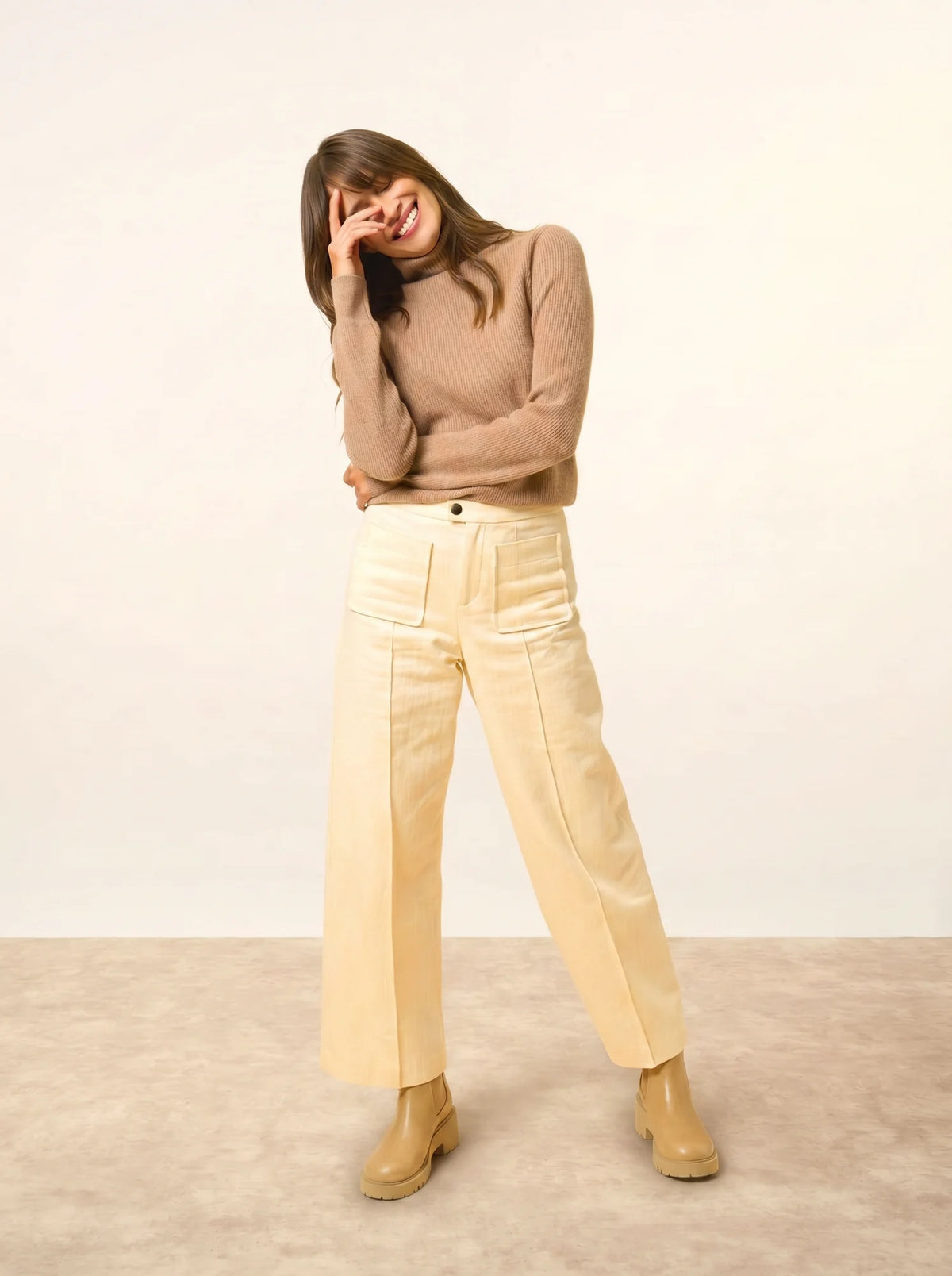 BILL Pull Col Roulé Camel Chiné