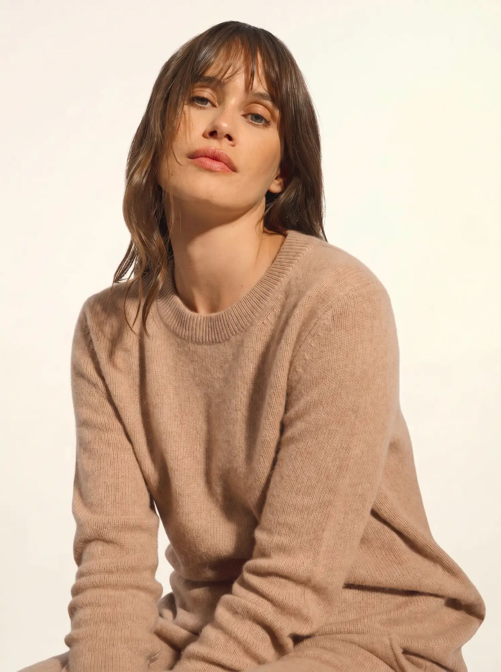 LEXINI Pull Col Rond 4 Fils Camel Chiné