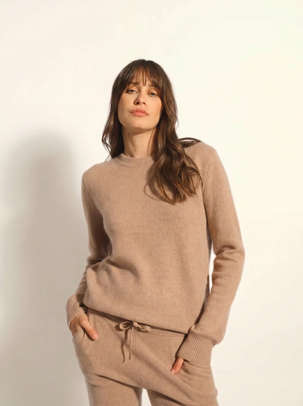 LEXINI Pull Col Rond 4 Fils Camel Chiné
