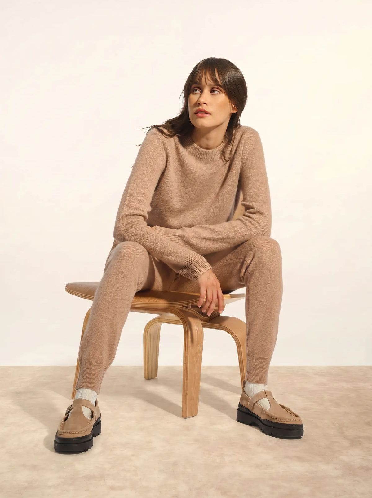 LEXINI Pull Col Rond 4 Fils Camel Chiné