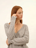 CASSIE Sweater V-Neck 4 Ply Heather Cloud