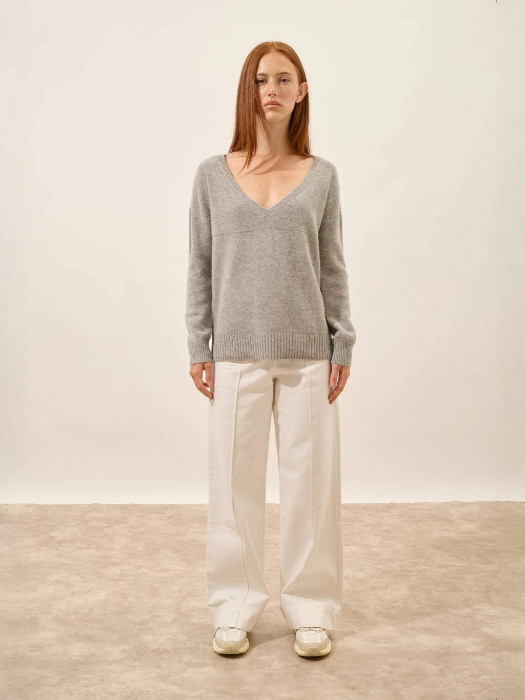 CASSIE Sweater V-Neck 4 Ply Heather Cloud