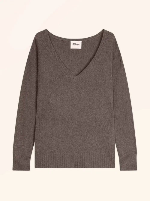 CASSIE Sweater V-Neck 4 Ply Heather Taupe