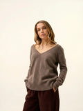 CASSIE Sweater V-Neck 4 Ply Heather Taupe