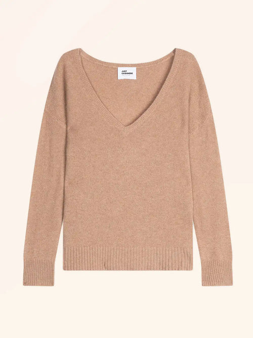 CASSIE Sweater V-Neck 4 Ply Heather Camel