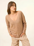 CASSIE Pull Col V 4 Fils Camel Chiné