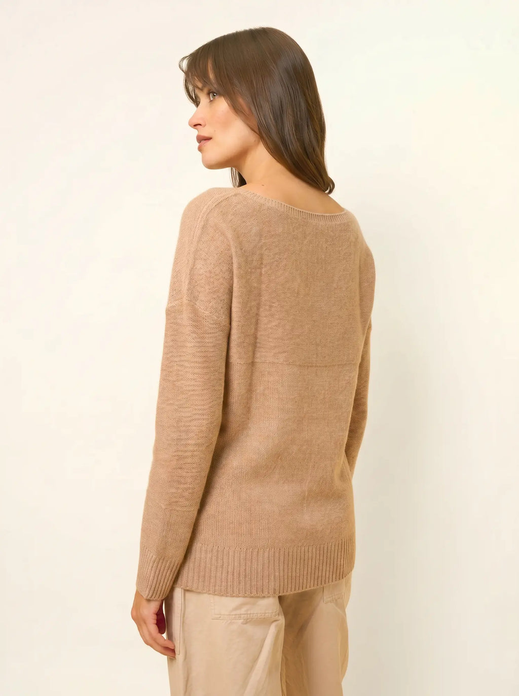 CASSIE Pull Col V 4 Fils Camel Chiné