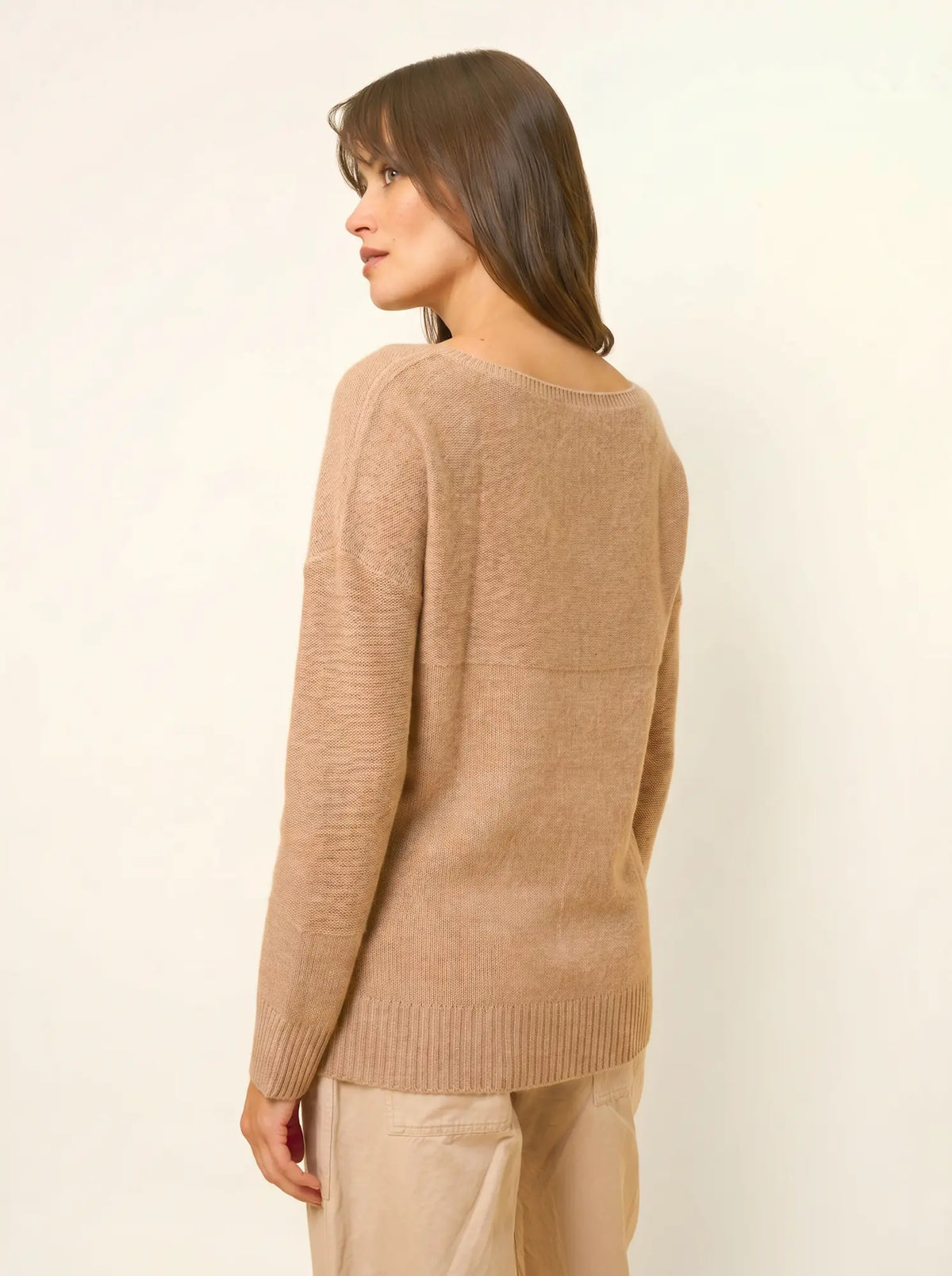 CASSIE Pull Col V 4 Fils Camel Chiné