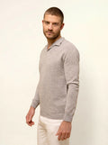 NOAH Sweater Polo Collar Open Heather Cloud