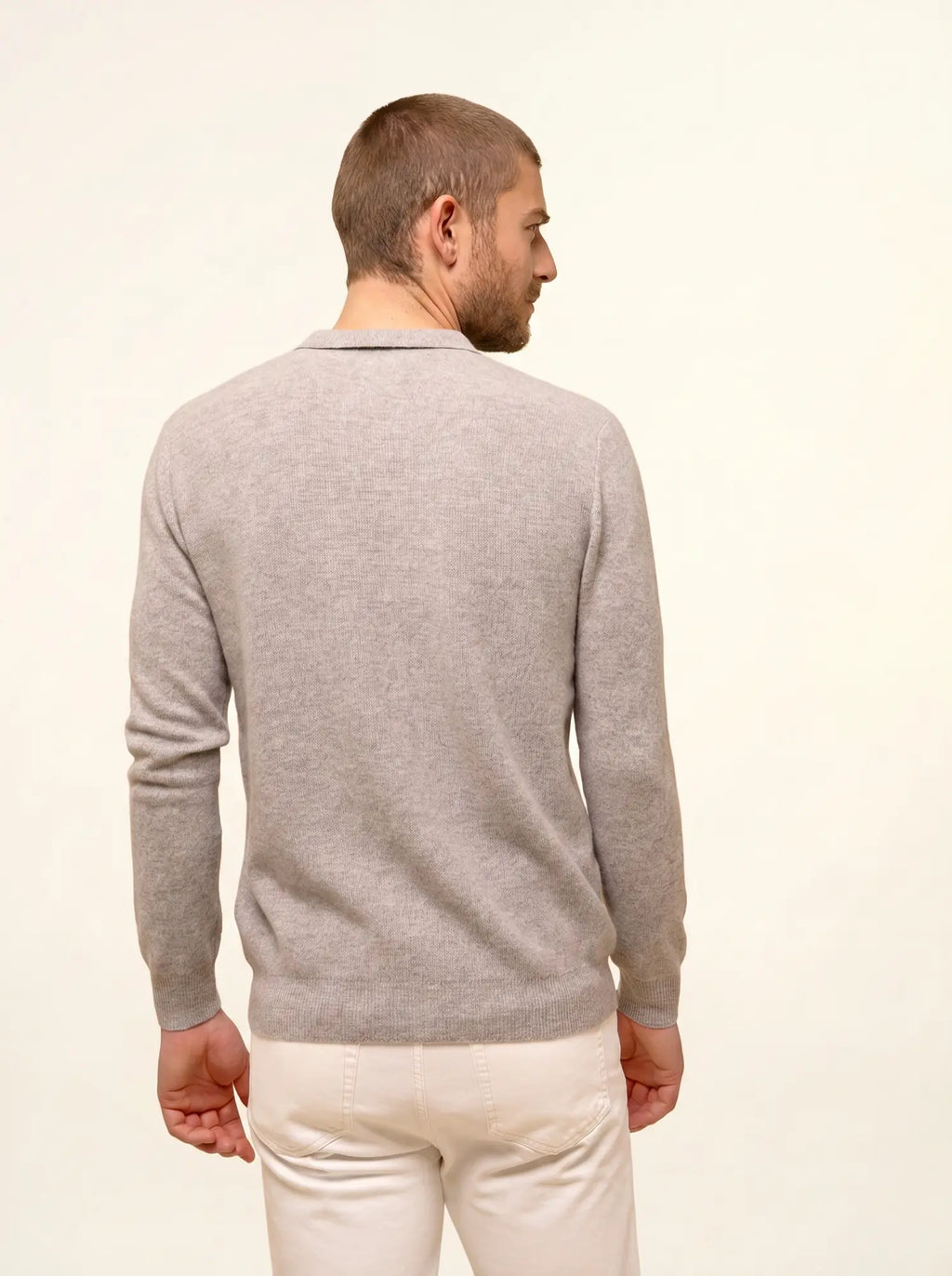 NOAH Sweater Polo Collar Open Heather Cloud