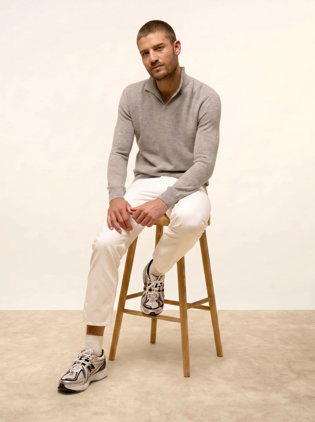 NOAH Sweater Polo Collar Open Heather Cloud