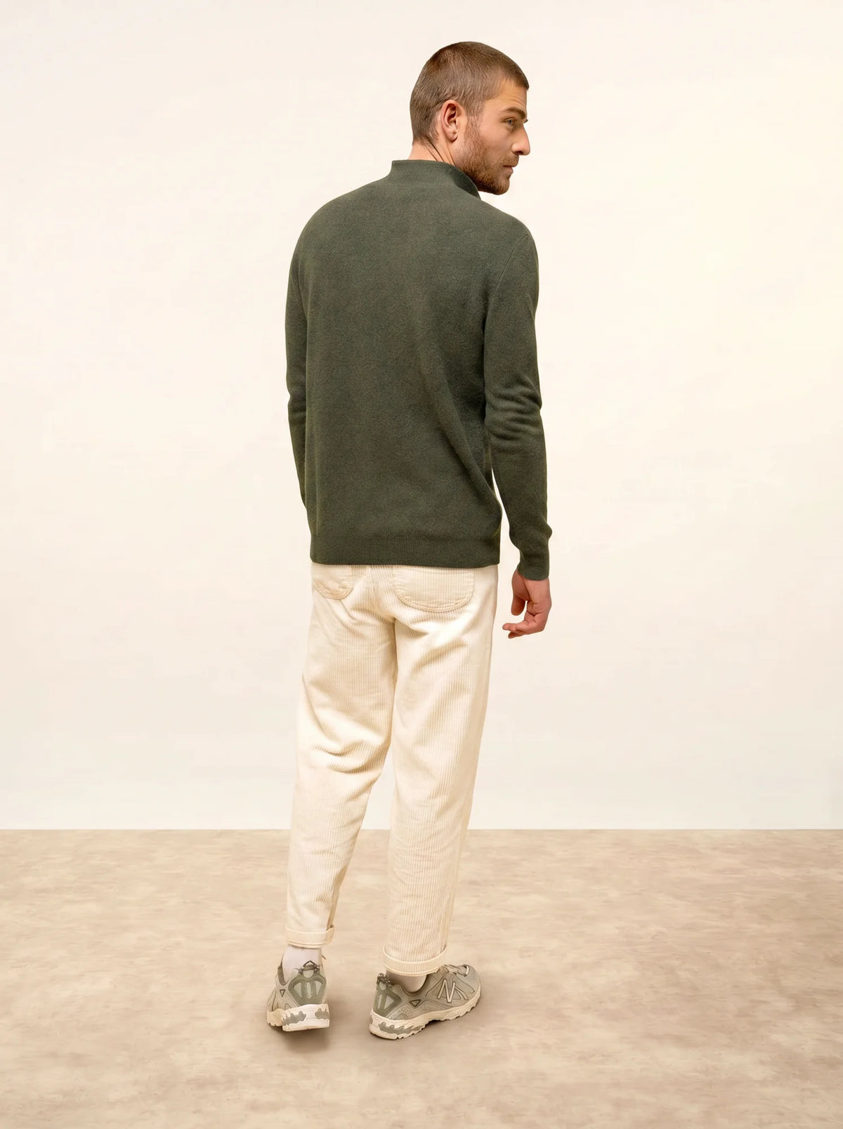 NOAH Pull Col Polo Ouvert Kaki Chiné