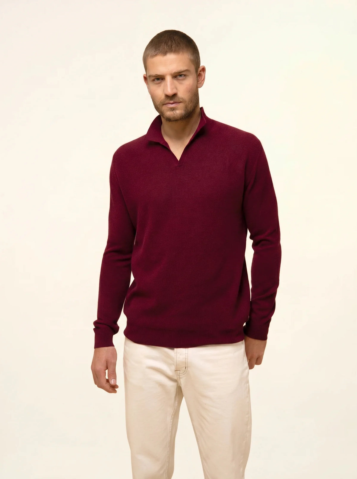 NOAH Pull Col Polo Ouvert Bordeaux