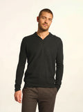 NOAH Pull Col Polo Ouvert Noir