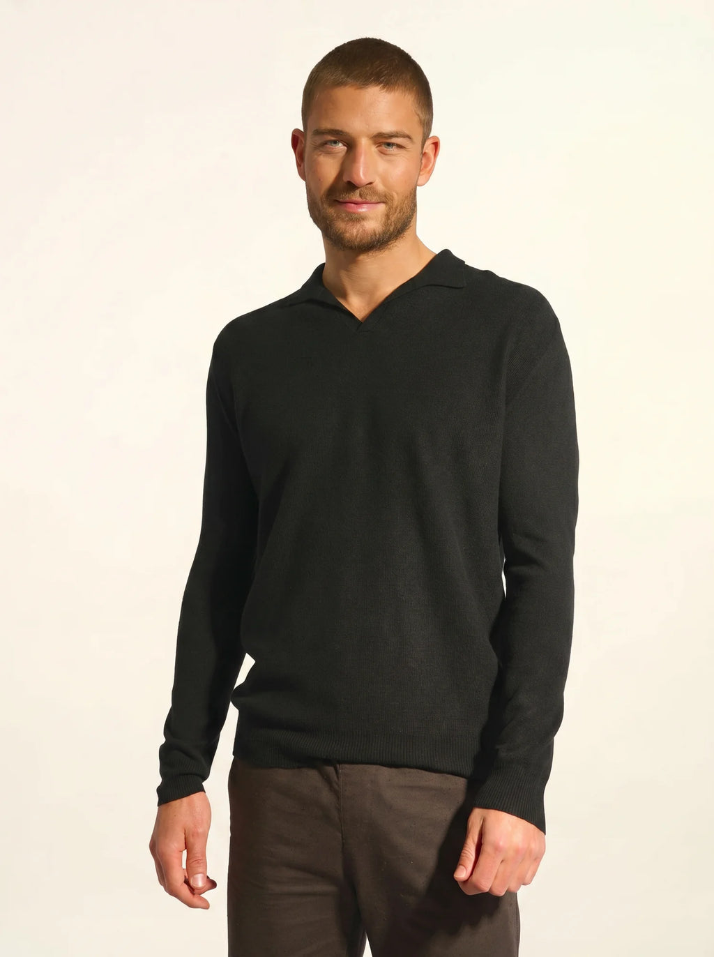 NOAH Pull Col Polo Ouvert Noir