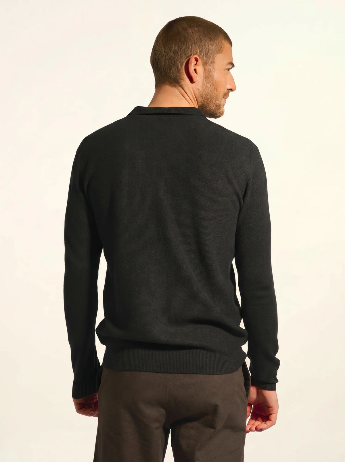NOAH Pull Col Polo Ouvert Noir