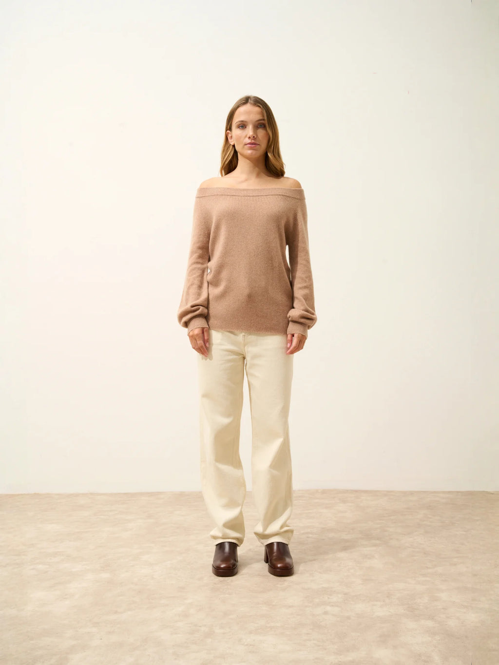 TONY Sweater Boat Neck Heather Camel