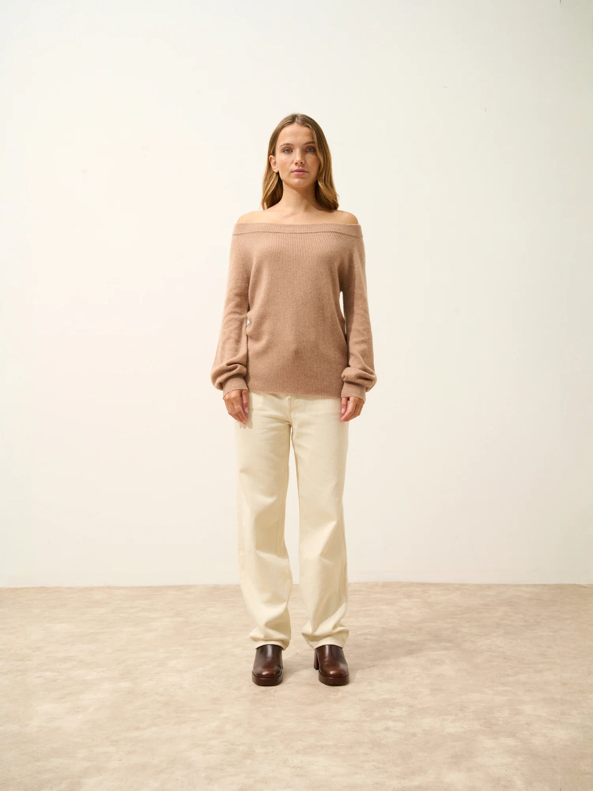 TONY Sweater Boat Neck Heather Camel