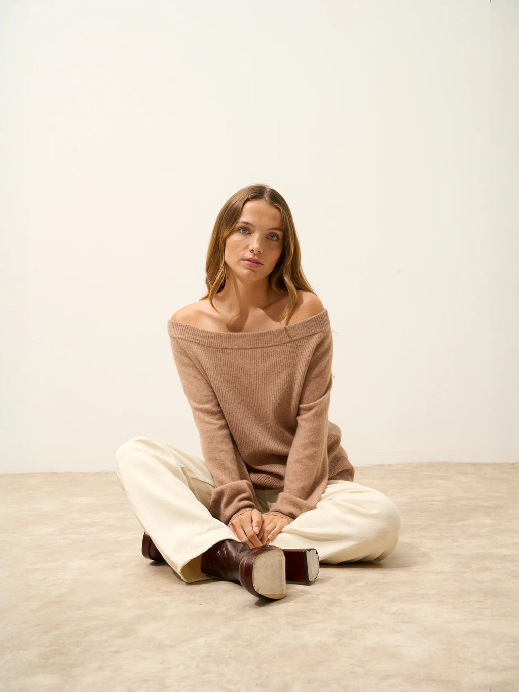 TONY Sweater Boat Neck Heather Camel