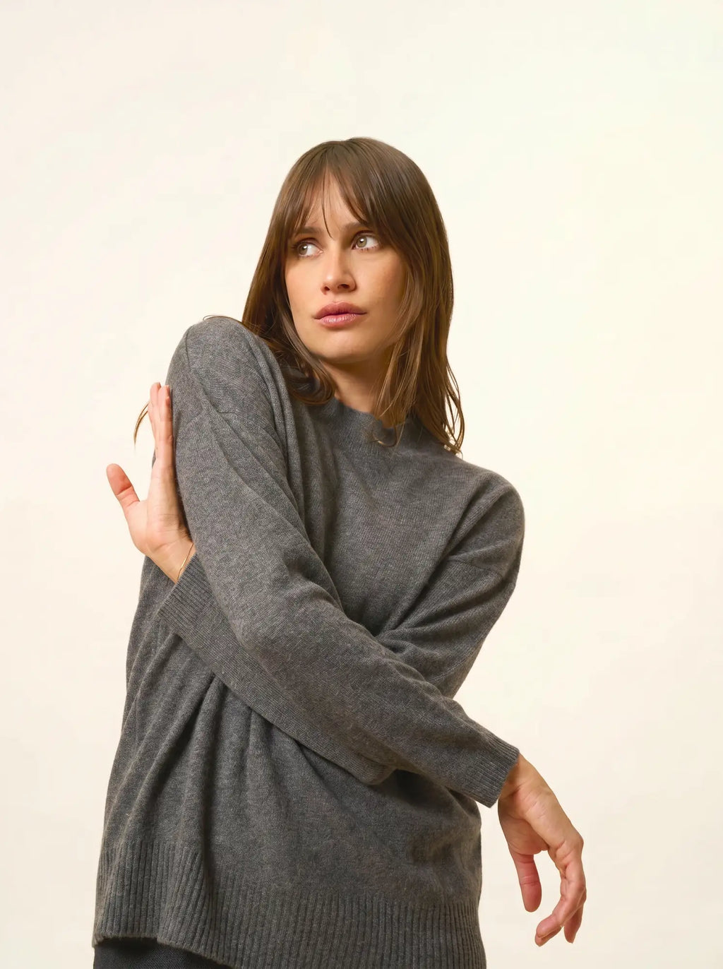KAYLA Pull Col Rond Anthracite Chiné