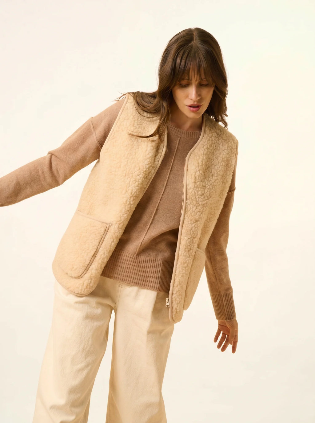 TESS Pullover Rundhalsausschnitt Camel meliert