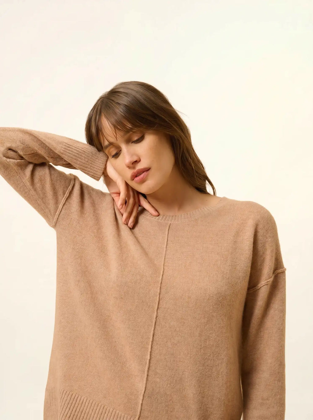 TESS Pullover Rundhalsausschnitt Camel meliert
