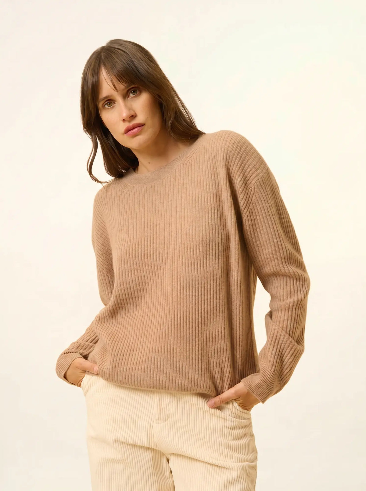 CHARLINE Pullover Rundhalsausschnitt Camel meliert