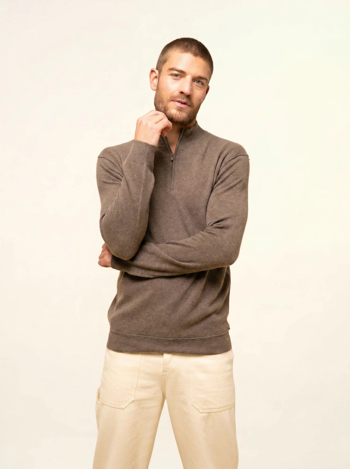 NOUR Pull Camionneur Taupe Chiné