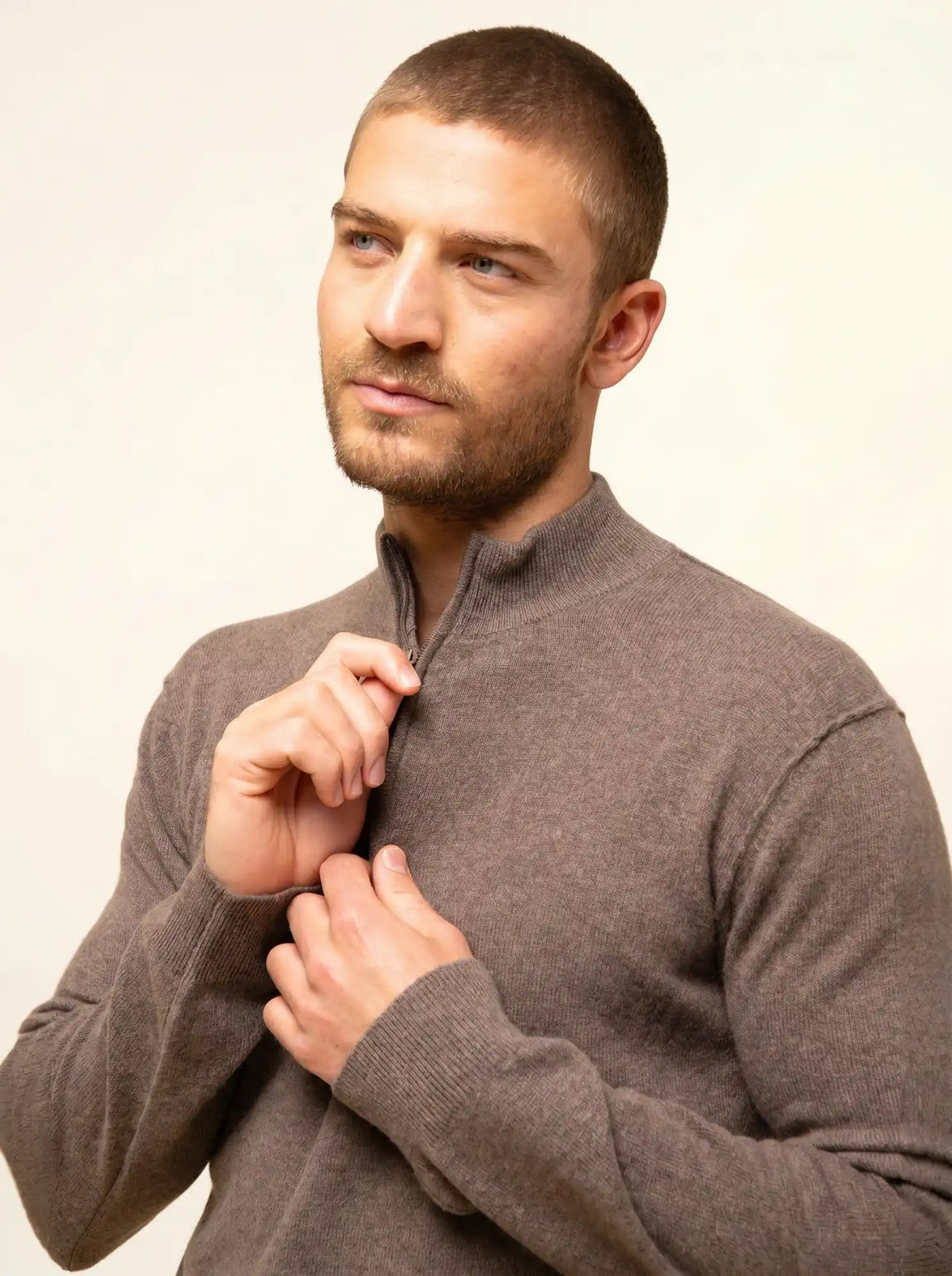 NOUR Pull Camionneur Taupe Chiné