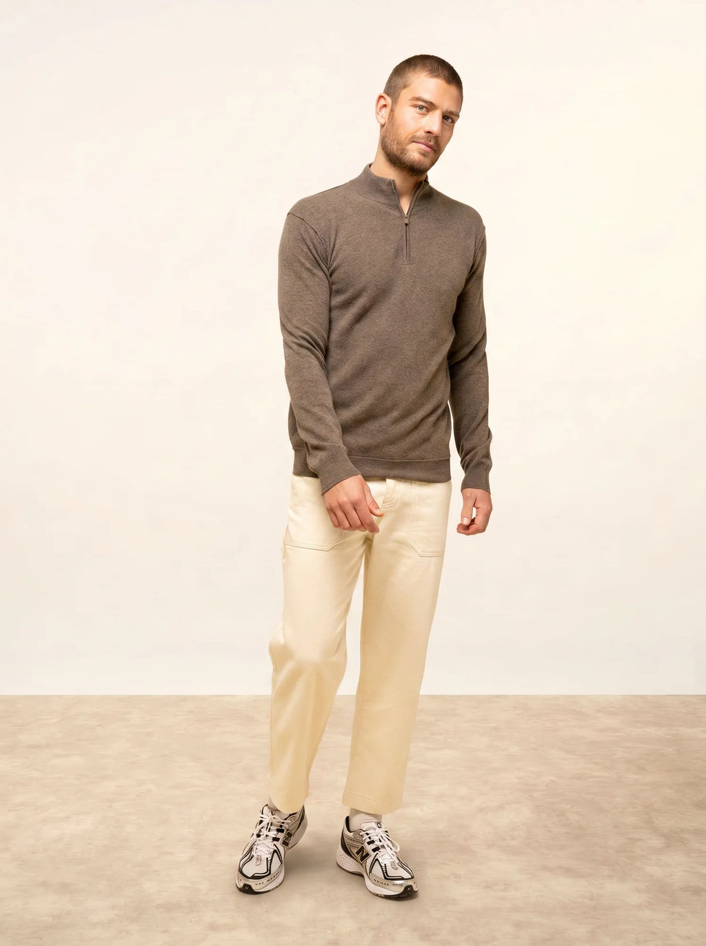 NOUR Pull Camionneur Taupe Chiné