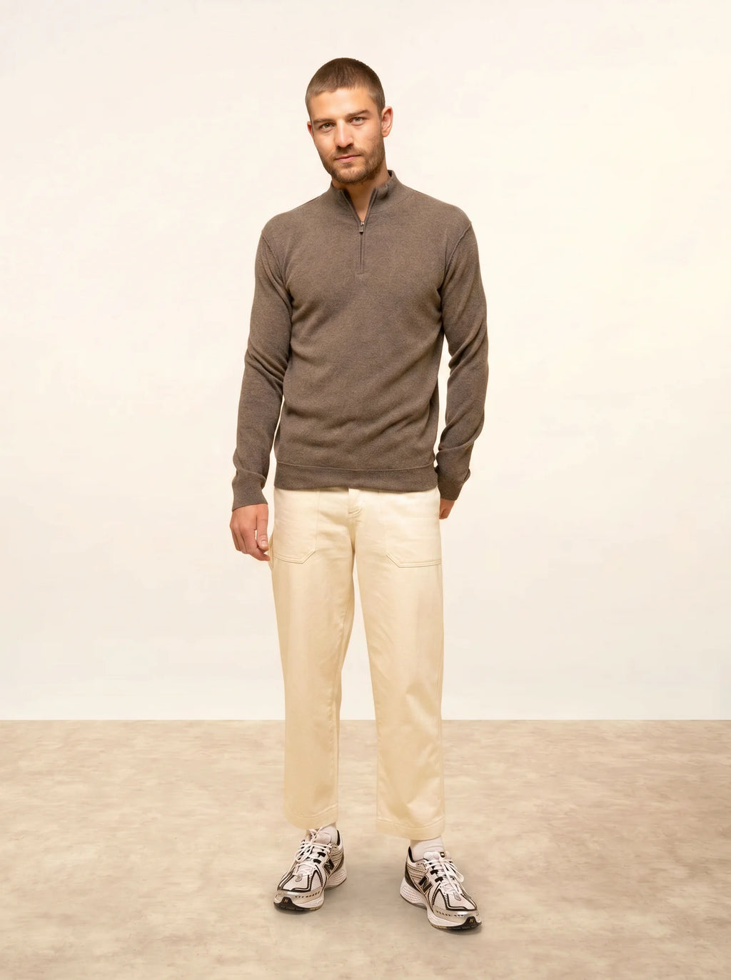 NOUR Pull Camionneur Taupe Chiné