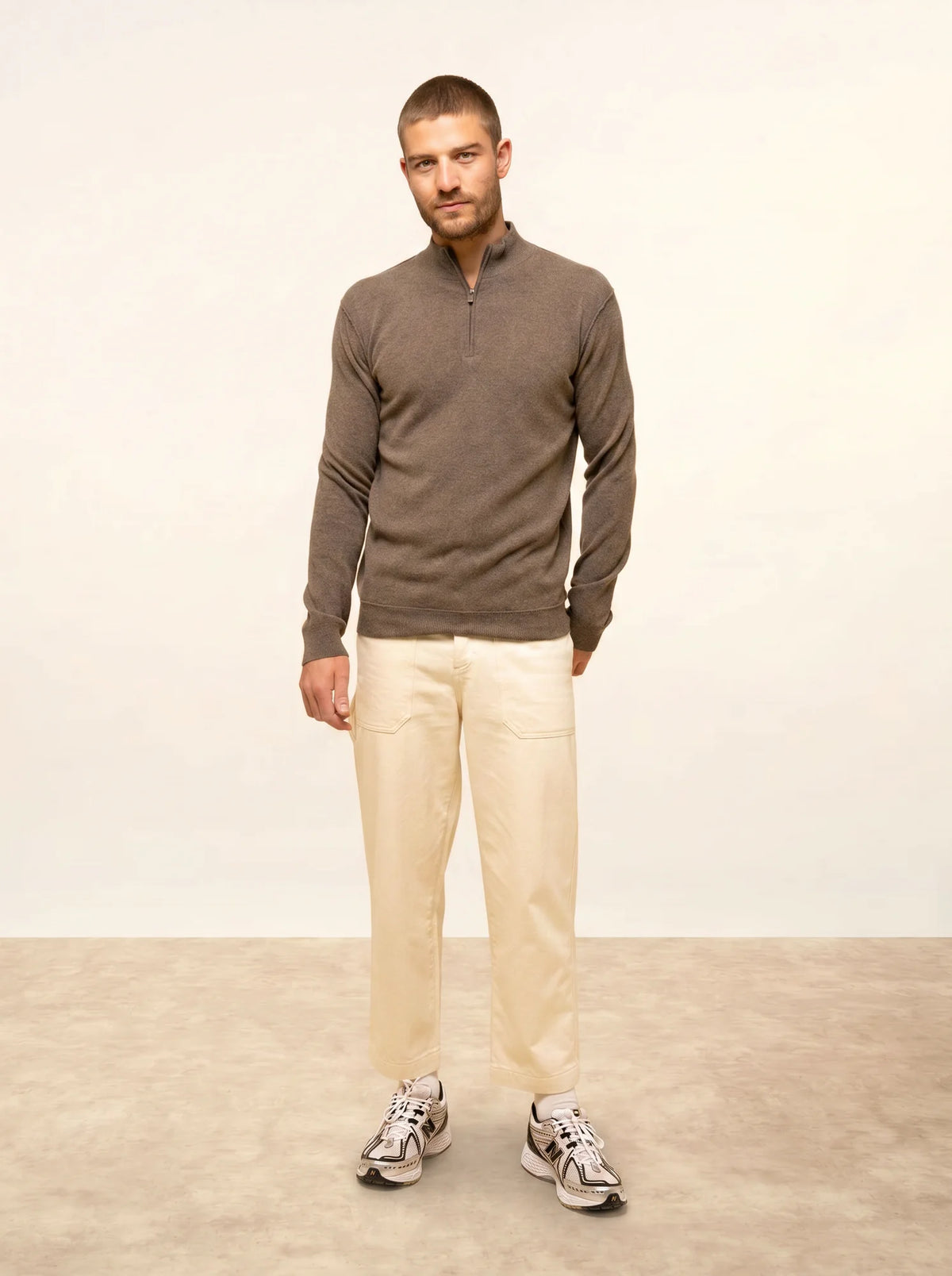 NOUR Pull Camionneur Taupe Chiné