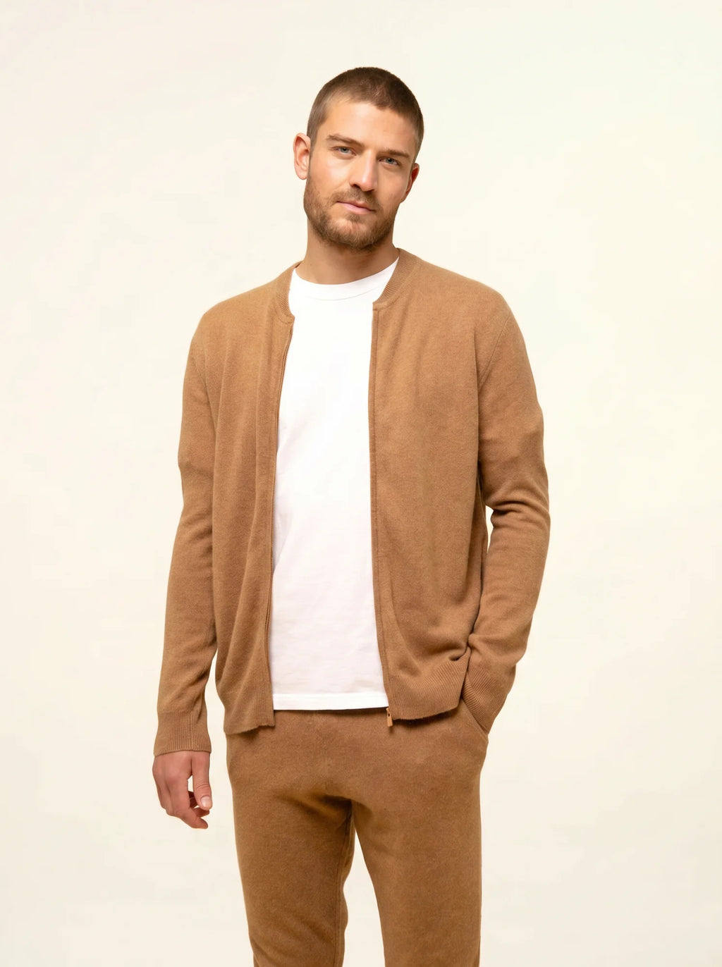 POLNOON Gilet Zippé Col Mao Noisette