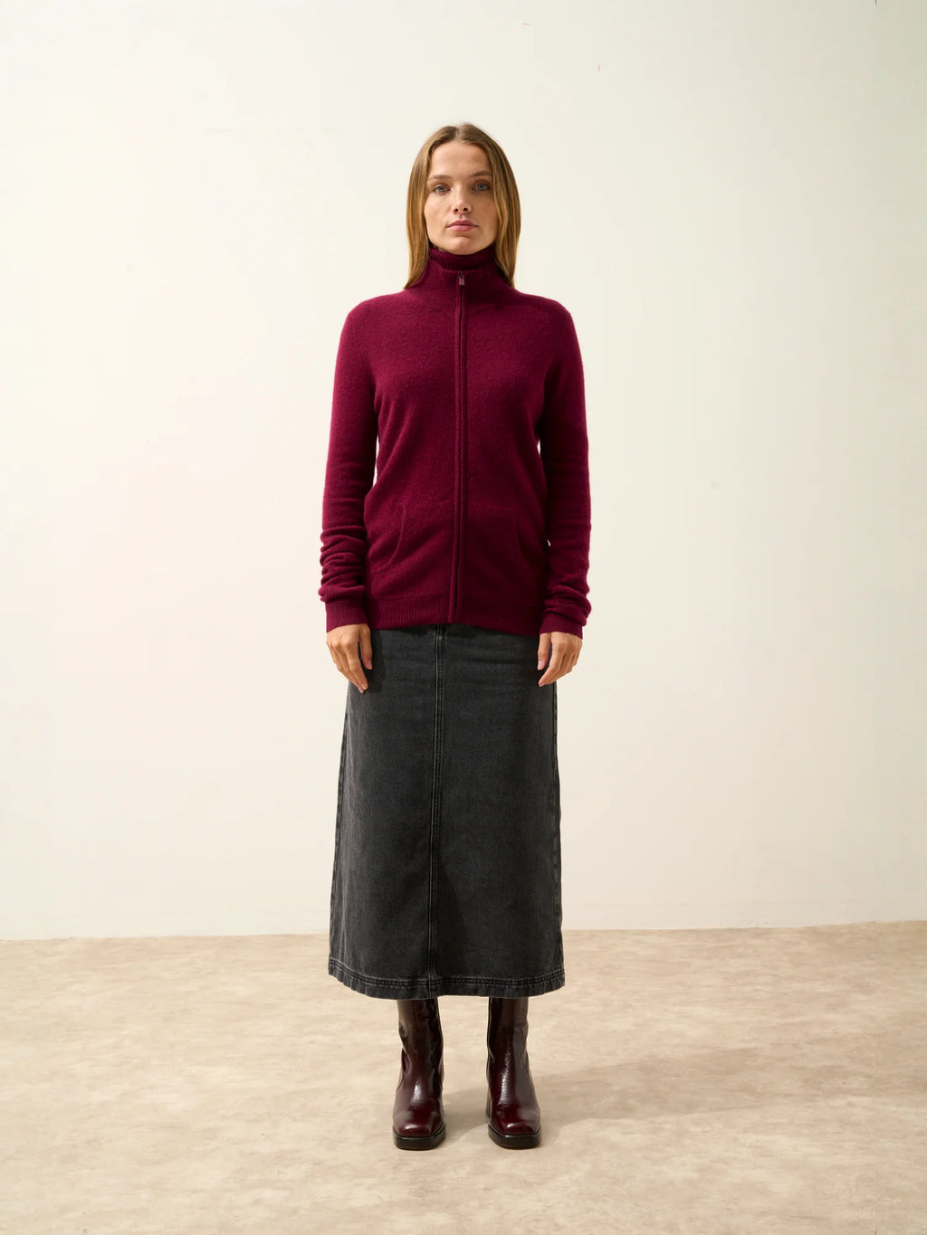 AYR Gilet Zippé Col Montant Bordeaux
