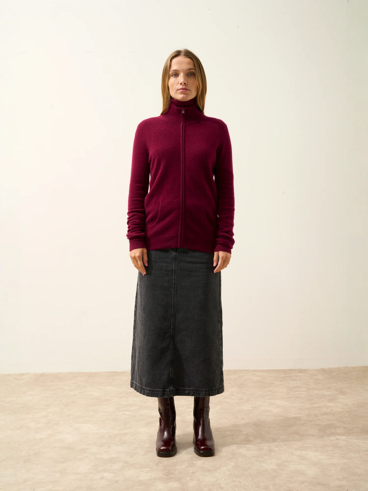 AYR Gilet Zippé Col Montant Bordeaux