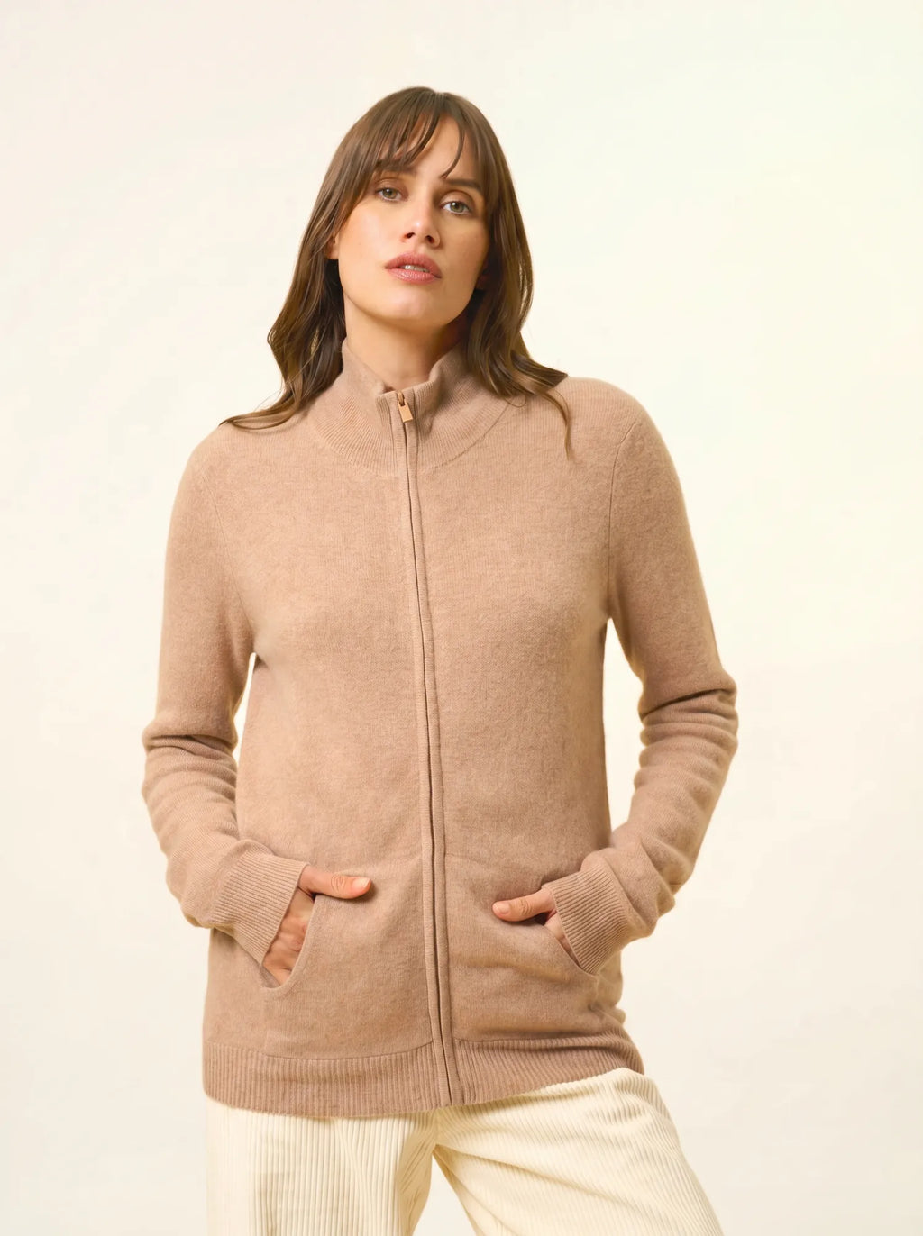 AYR Gilet Zippé Col Montant Camel Chiné