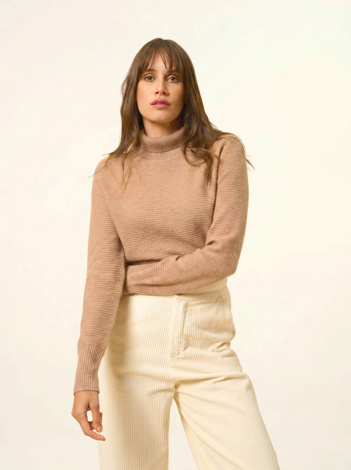 UDNY Pull Col Roulé Camel Chiné