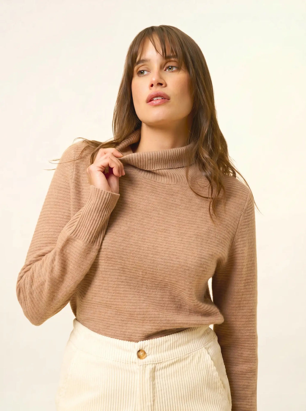 UDNY Pull Col Roulé Camel Chiné