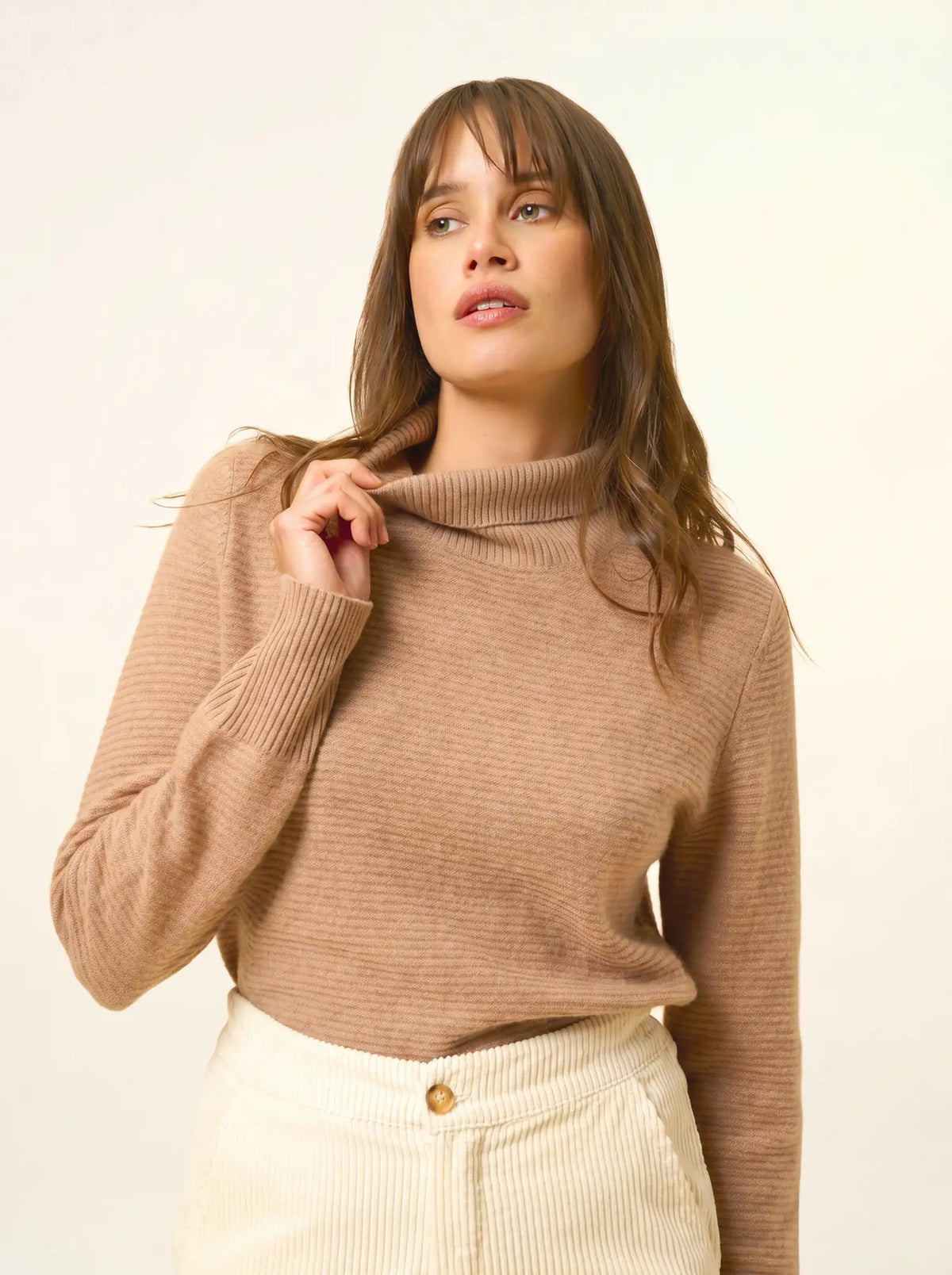 UDNY Pull Col Roulé Camel Chiné